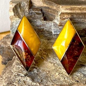 Yellow Jasper and Amber Semiprecious Gemstone Earrings set in Sterling Silver